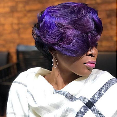 Synthetic Wig Body Wave Style Side Part Capless Wig Purple Black