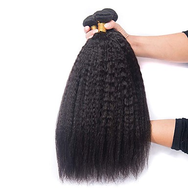 6 Bundles Indian Hair Kinky Straight Remy Human Hair Natural Color