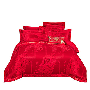 Duvet Cover Sets Luxury Chinese Red Silk Cotton Blend Jacquard