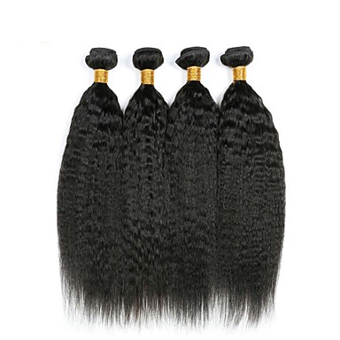 4 Bundles Brazilian Hair Kinky Straight Virgin Human Hair Natural