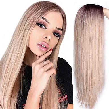 22 99 Synthetic Extentions Natural Straight Layered Haircut Wig Medium Length Black Gold Light Golden Grey Natural Black Black Green Synthetic