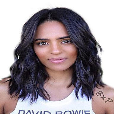 Synthetic Wig Wavy Middle Part Wig Medium Length Jet Black