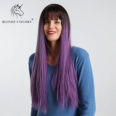 Synthetic Wig Kinky Straight Natural Straight Style With Bangs
