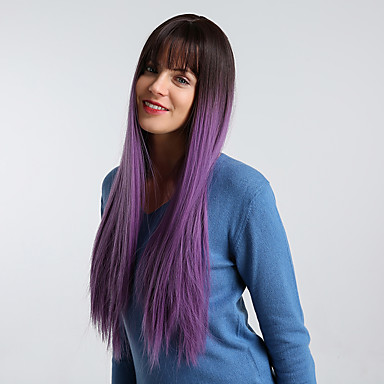 Synthetic Wig Kinky Straight Natural Straight With Bangs Wig Long