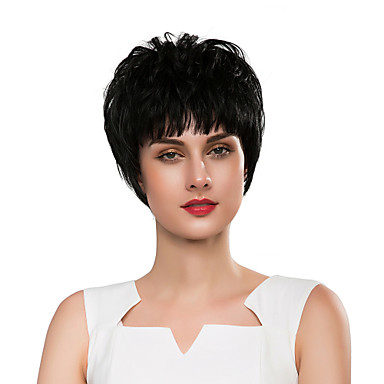 Synthetic Wig Curly Natural Wave Pixie Cut Wig Short Natural Black