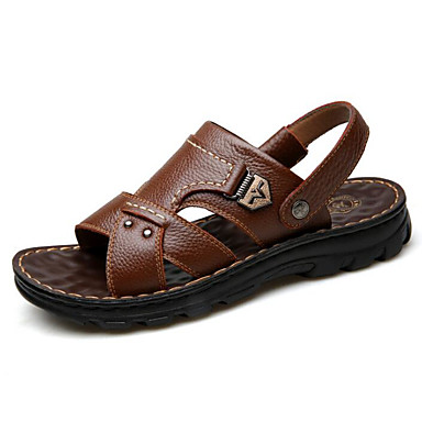 Men's Comfort Shoes Leather Summer Sandals Black / Light Brown / Dark ...