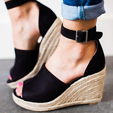 Women's Sandals Wedge Heel Peep Toe Buckle Suede Casual / Minimalism ...