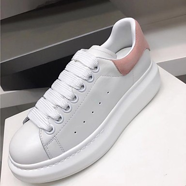 Women's Sneakers Flat Heel Cowhide Spring Pink / White / Black / White ...