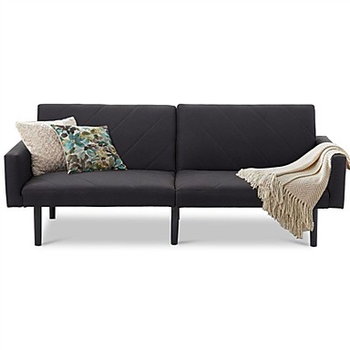 508 19 Modern Mid Century Style Futon Sofa Bed With Black Linen Upholstery