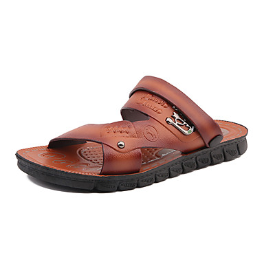 Men's Comfort Shoes PU Summer Sandals Breathable Brown / Burgundy ...