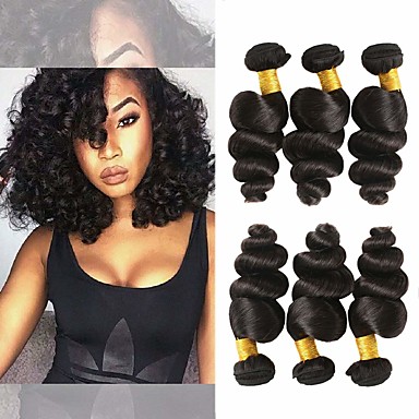 baratos Um pacote de cabelo-6 pacotes Cabelo Brasileiro Ondulação Larga 100% Remy Hair Weave Bundles 300 g Cabelo Humano Ondulado Extensor Cabelo Bundle 8-28 polegada Côr Natural Tramas de cabelo humano Presente Nova chegada