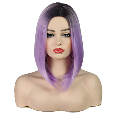 16 99 Synthetic Wig Ombre Straight Beyonce Bob Short Bob Side Part Wig Ombre Short Black Purple Synthetic Hair 14 Inch Women S Adjustable Heat