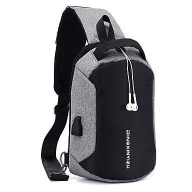 Men's Zipper Polyester / Synthetic Sling Shoulder Bag Solid Color Black ...