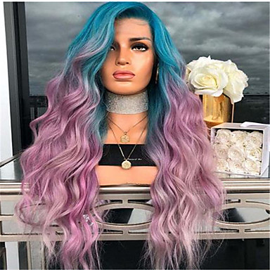 Human Hair Lace Wig Kinky Straight Middle Part Wig Ombre Long