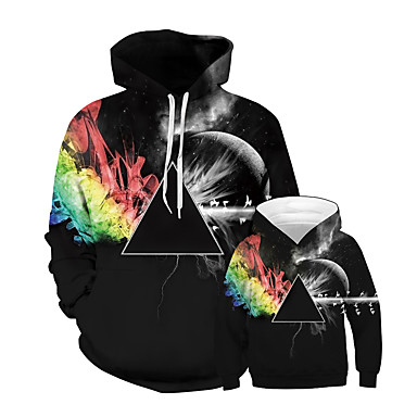 baratos Conjuntos de Roupa para a Família-Papai e eu Punk &amp; Góticas Estampa Colorida Patchwork Manga Longa Padrão Padrão Moleton &amp; Blusa de Frio Preto