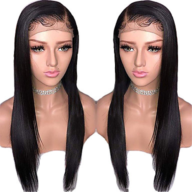 Human Hair Wig Medium Length Straight Middle Part Side Part Party