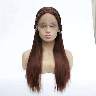 42 74 Synthetic Lace Front Wig Straight Free Part Lace Front Wig Medium Length Dark Auburn Synthetic Hair 8 26 Inch Women S Synthetic Dark Brown