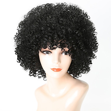 Synthetic Wig Afro Curly Jerry Curl With Bangs Wig Short Dark