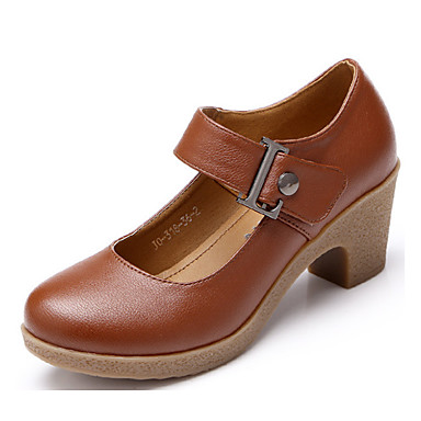 Women's Modern Shoes Heel Thick Heel Faux Leather Splicing Brown ...