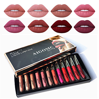 baratos Maquiagem para os lábios-Melhor venda de batom líquido matte set 12 cor sexy hidratante brilho labial maquiagem feminina
