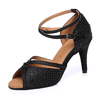Women's Dance Shoes Faux Leather Latin Shoes Crystal / Rhinestone Heel ...