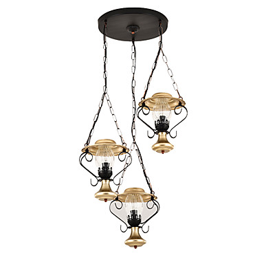 Cluster Chandelier Glass Shade Rustic 3 Lights Ceiling Lights