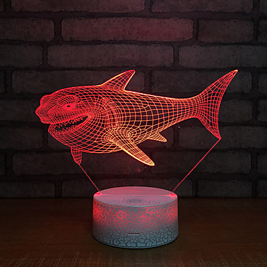 3D Shark LED Night Light Multi 7 Color changing Touch Switch Optical table lamp USB Powered for Home Room Bar Party Festival Decor Kids Birthday Creative Gifts Toys