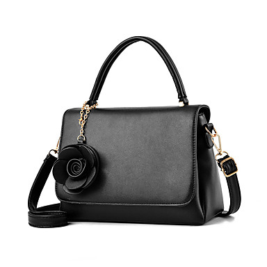 Women's Zipper / Flower PU Top Handle Bag Solid Color Black / Blushing ...