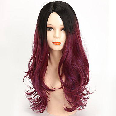 Synthetic Wig Body Wave With Bangs Wig Burgundy Medium Length Very