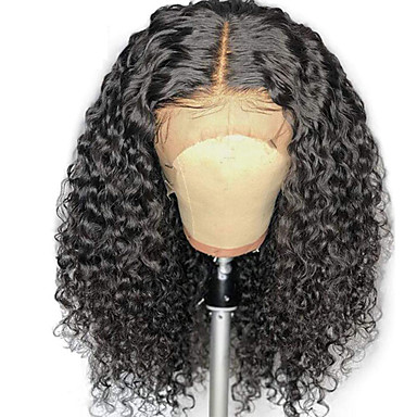 Human Hair Wig Medium Length Curly Wet Side Part Party Women Best