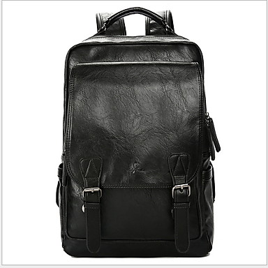 Large Capacity PU Zipper Commuter Backpack Solid Color Daily Black ...