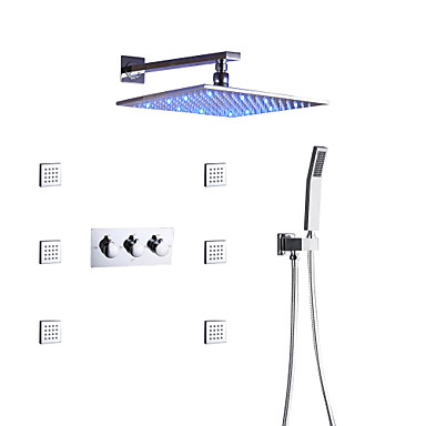 Bath Shower Faucet Set Wall Mounted Square Led Shower Head