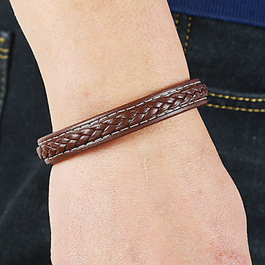 QA/_ Brown Punk Genuine Leather Necklace Circle Ring Charm Pendant Cord For Men