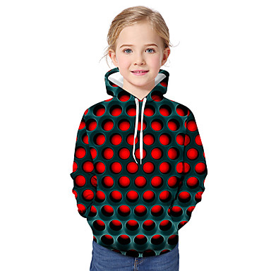 baratos Moletons Para Meninas-Infantil Bébé Para Meninas Activo Básico Geométrica Estampado Estampa Colorida Estampado Manga Longa Moleton &amp; Blusa de Frio Vermelho