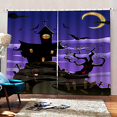 43 19 Uv Digital Printing Curtain Blackout Moistureproof Custom Curtain Ready Made For Bar Bedroom Purple Halloween Theme Background Curtains