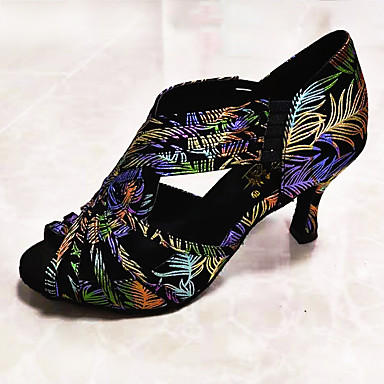 baratos Sapatos de Dança-Mulheres Sapatos de Dança PVC Sapatos de Dança Latina Detalhes em Cristal / Cristal / Strass Salto Salto Cubano Personalizável Verde  / amarelo