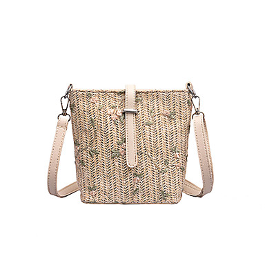 Women's Embroidery / Lace Straw Crossbody Bag Floral Print Beige ...