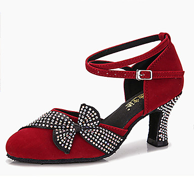 baratos Sapatos de Dança-Mulheres Sapatos de Dança Moderna / Dança de Salão Cetim Correia Cruzada Salto Gliter com Brilho / Detalhes em Cristal / Cristal / Strass Salto Cubano Personalizável Sapatos de Dança Fúcsia