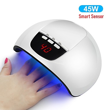 baratos Acessórios &amp; Equipamentos-45 w lâmpada de unhas inteligente uv levou secador de unhas detecção automática com temporizador display lcd dupla fonte de luz adequada para todos os géis