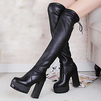 Women's Boots Over-The-Knee Boots Chunky Heel Round Toe Synthetics Over ...