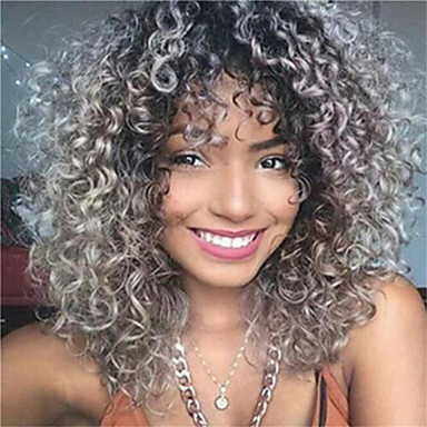Synthetic Wig Curly Middle Part Wig Medium Length Black White
