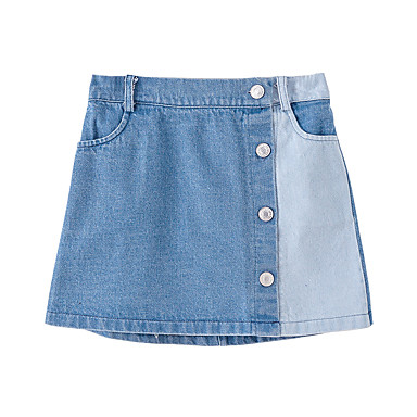 baratos Saias para Meninas-Infantil Para Meninas Básico Moda de Rua Estampa Colorida Buraco Saia Azul Claro