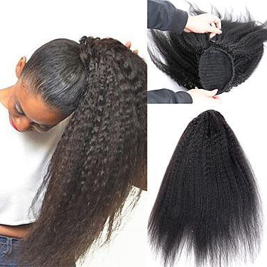 baratos Pedaços de Cabelo-Clip Rabos-de-Cavalo Sem Cheiros / Presente / Para Mulheres Negras Cabelo Natural Remy / Cabelo Humano Pedaço de cabelo Alongamento Liso Comprimento Total Diário