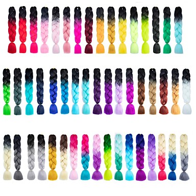 baratos Extensões de Cabelo Sintéticas-Dreadlocks / Faux Locs Liso Cabelo Sintético 24 polegadas Alongamento Peruca Vermelho Preta 2pcs Cores Gradiente Cabelo Ombre para Extensão Tranças Africanas Mulheres Festival