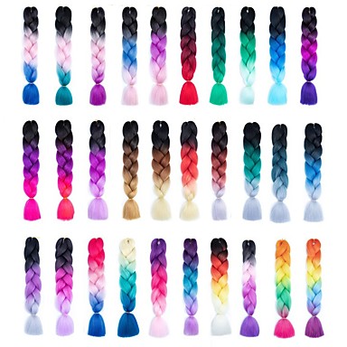 baratos Extensões de Cabelo Sintéticas-Dreadlocks / Faux Locs Liso Cabelo Sintético 24 polegadas Alongamento Peruca Vermelho Preta 2pcs Cores Gradiente Cabelo Ombre para Extensão Faux Locs Wig Mulheres Festival