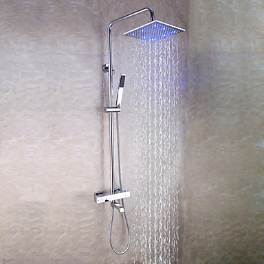 Bathroom Thermostatic Shower Faucet Set 10 Inch Square Led