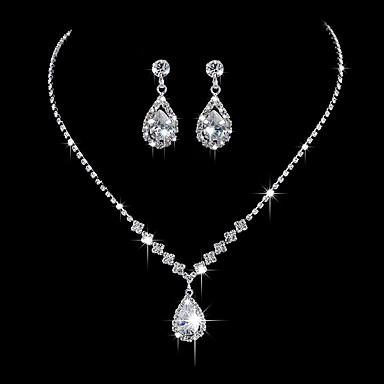 Women's Necklace Earrings Tennis Chain Drop Simple Elegant Fashion Korean Sweet Imitation Diamond Earrings Jewelry Silver For Party Gift Daily Engagement Promise 1 set