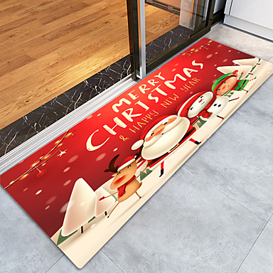 Red Christmas Old Man Print Modern Non Slip Bath Mat Non Woven