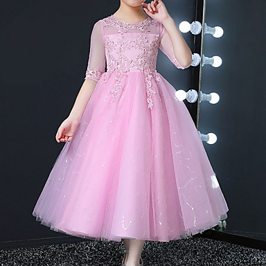 baratos Roupas de Meninas-Infantil Para Meninas Sólido Vestido Azul Claro