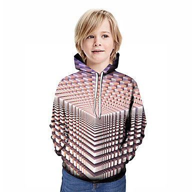 baratos Roupas de Meninos-Infantil Para Meninos Activo Moda de Rua Geométrica Retalhos Estampado Manga Longa Moleton &amp; Blusa de Frio Arco-íris